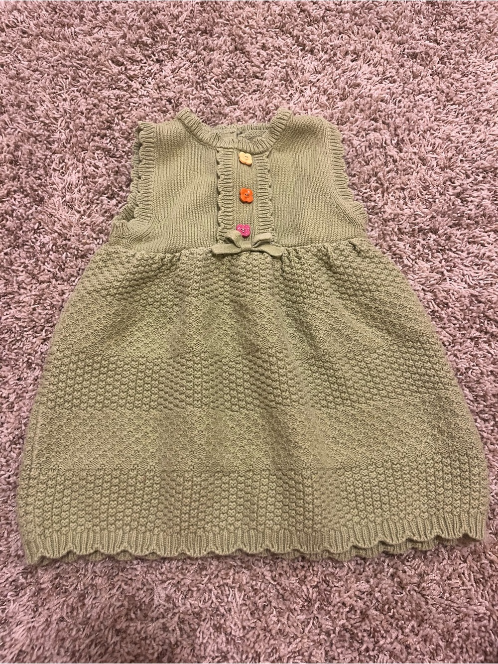 Gymboree Olive Green Knit Sleeveless Dress with Colorful Buttons